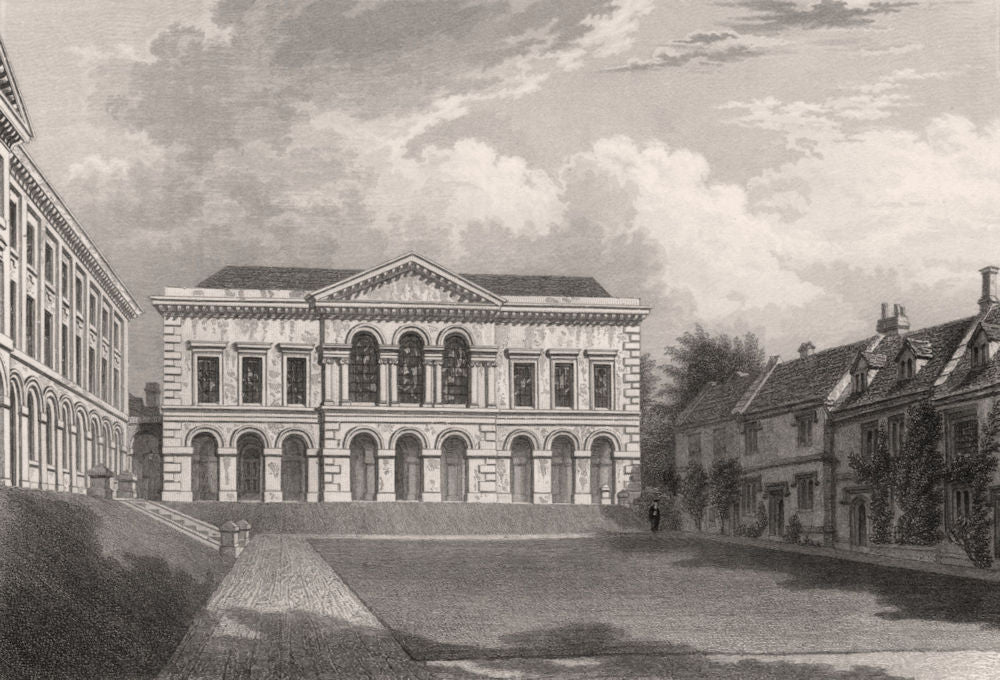 Worcester College, Quadrangle looking east, Oxford, by John Le Keux 1837 print